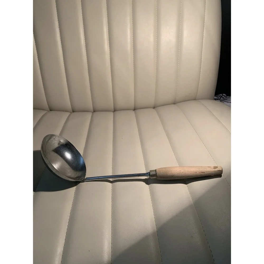 Vintage EKCO Wood Handle 4 Oz Ladle Chromium Plated USA 11-1/2
